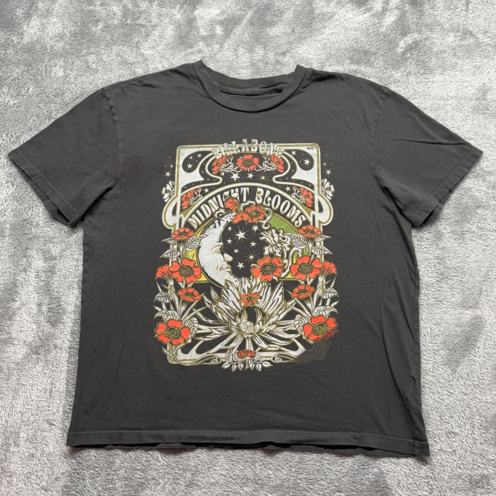 Billabong T-Shirt Womens Small Grey Good Midnight Blooms Celestial Graphic Tee